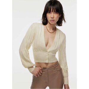 Wilfred Aritzia Plunge Front Cardigan Cropped Deep V-neck Cardigan White XXS